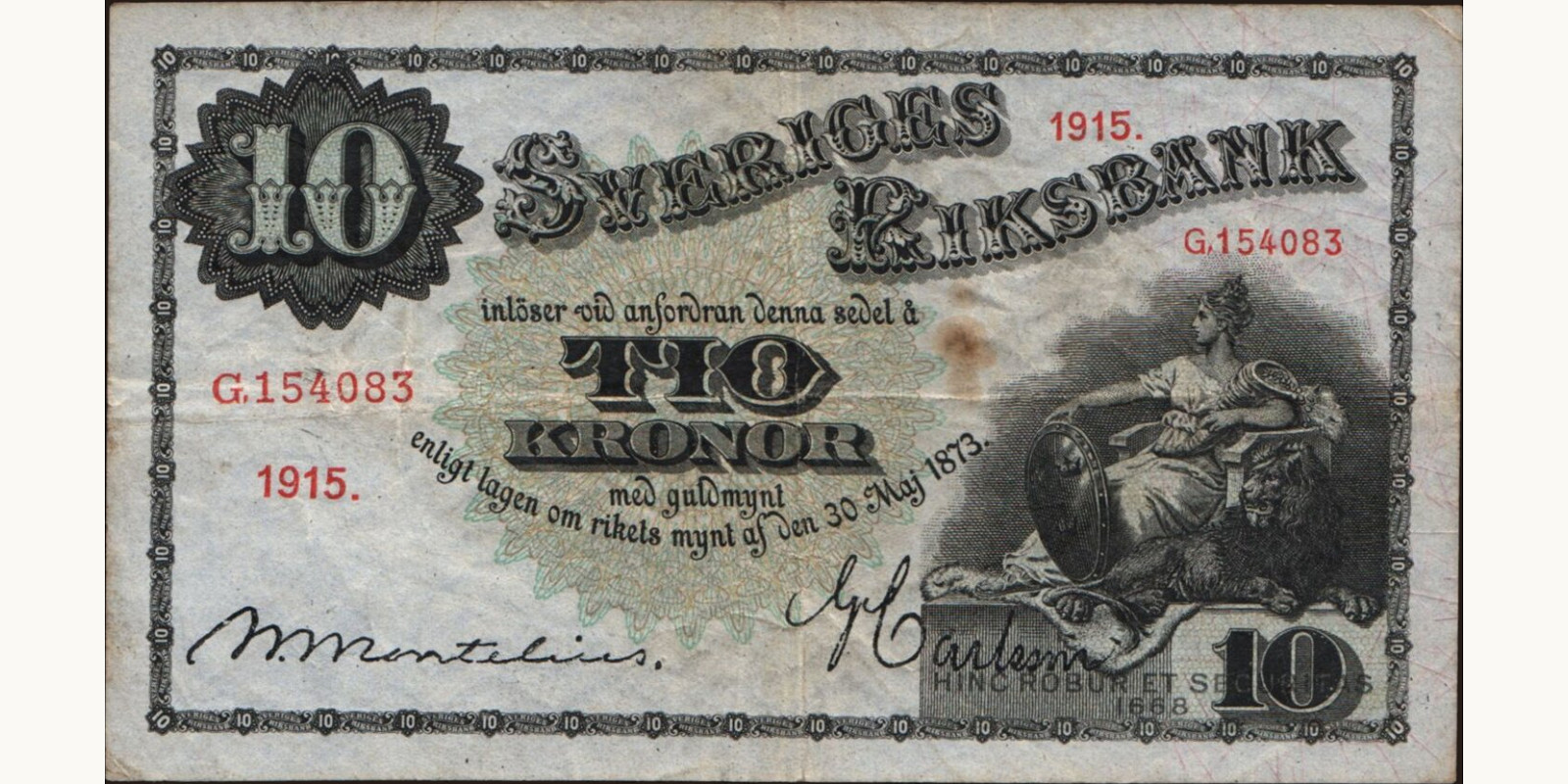10 kronor Sweden 1915 — Front side