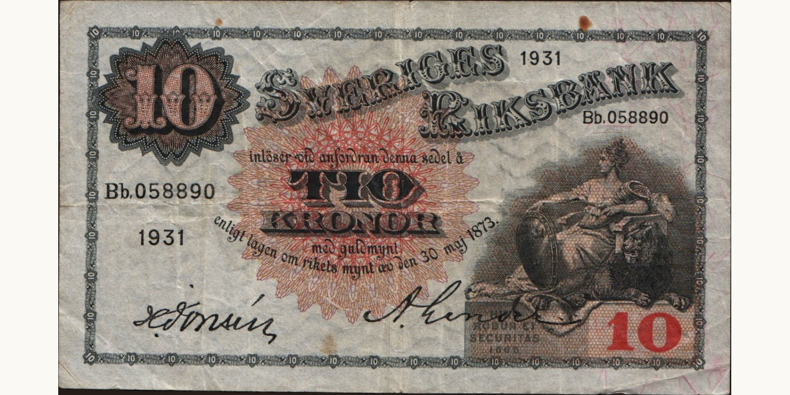 10 kronor Sweden 1931 — Front side