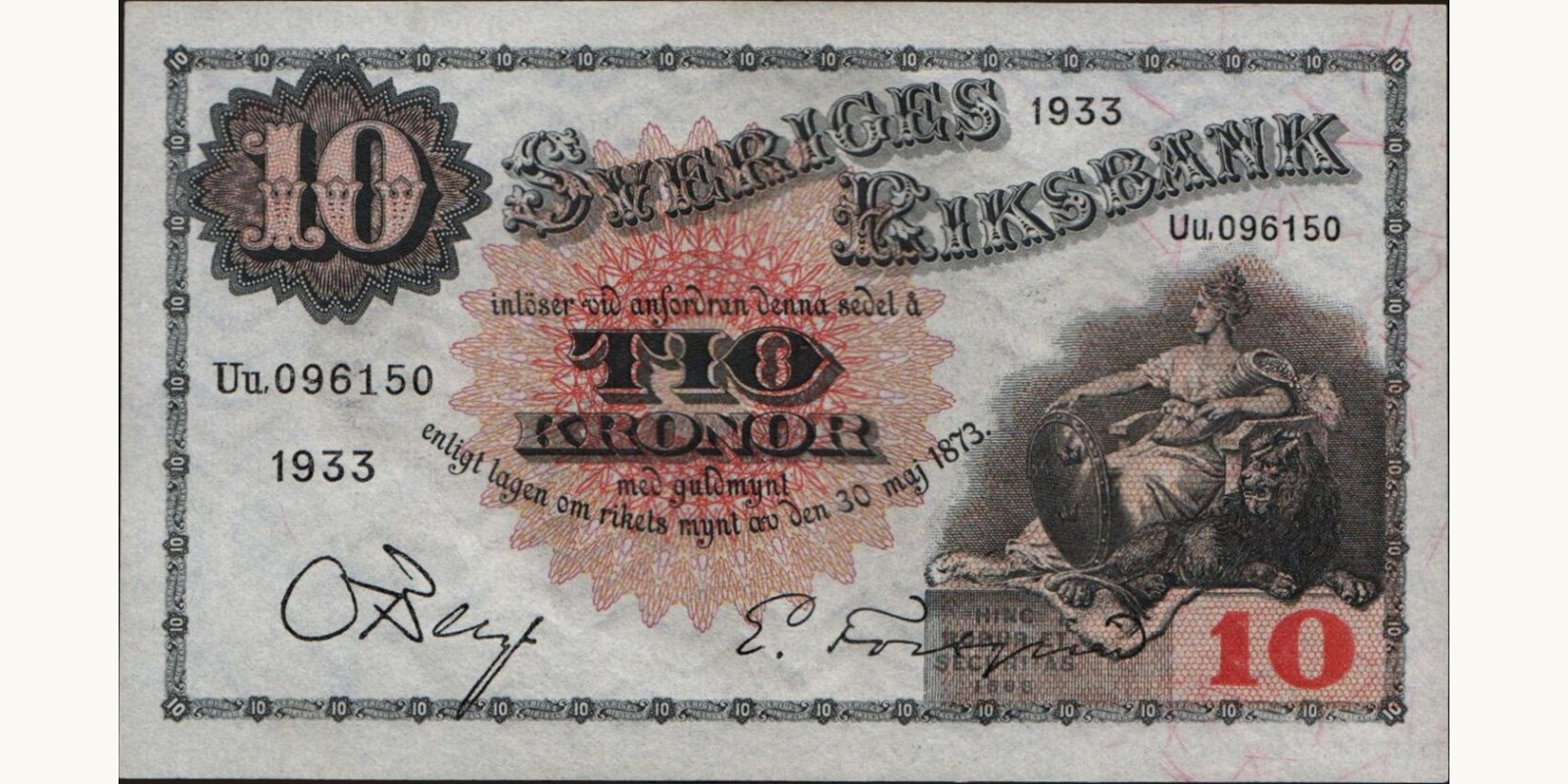 10 kronor Швеция 1933 — Лицевая сторона