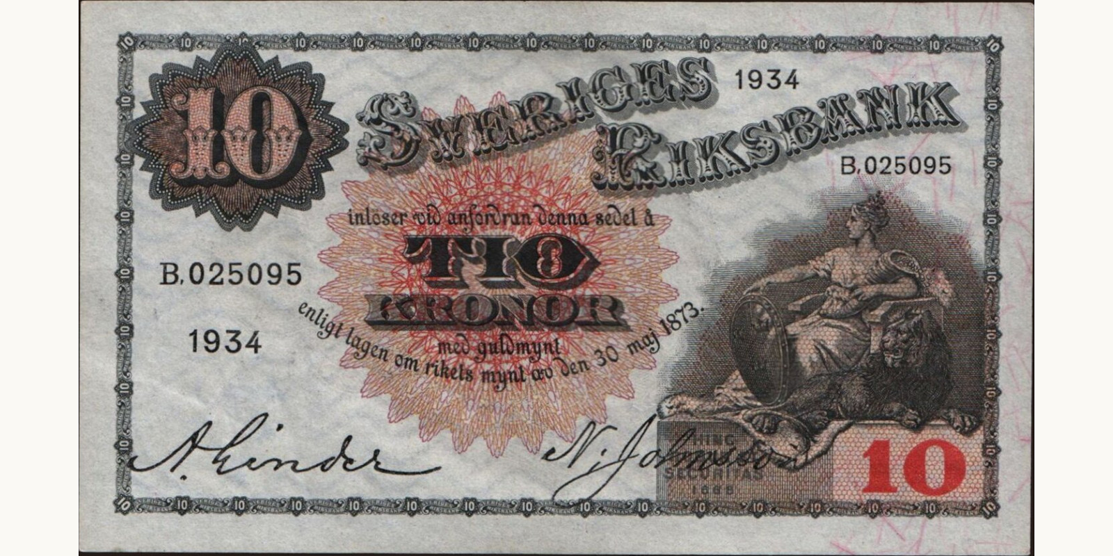 10 kronor Швеция 1934 — Лицевая сторона