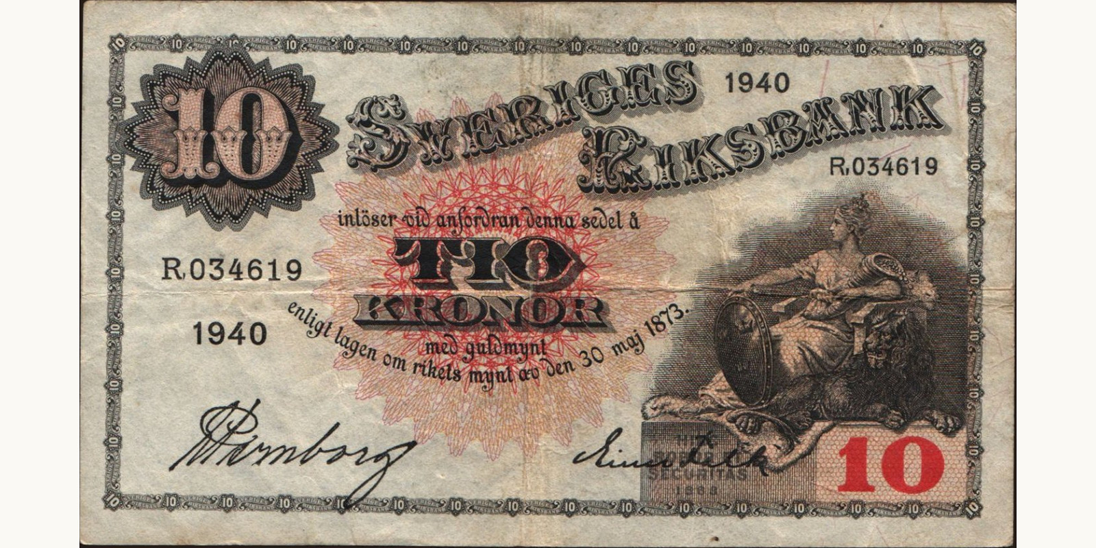 10 kronor Sweden 1940 — Front side
