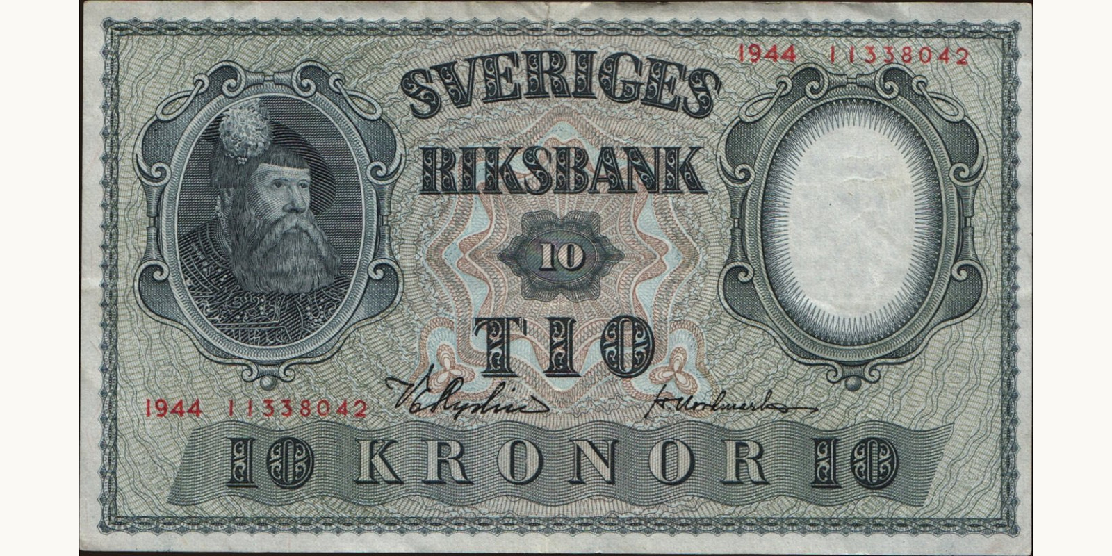 10 kronor Швеция 1944 — Лицевая сторона