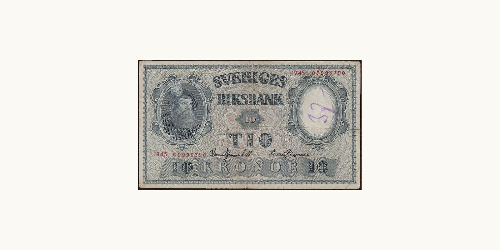 10 kronor Sweden 1945 — Front side