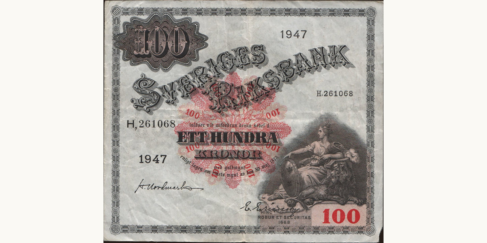 100 kronor Швеция 1947 — Лицевая сторона