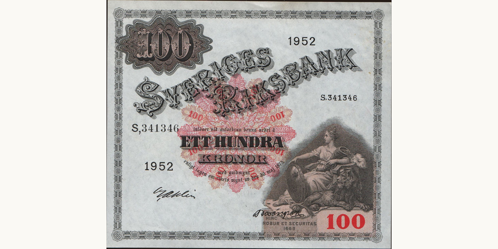 100 kronor Sweden 1952 — Front side