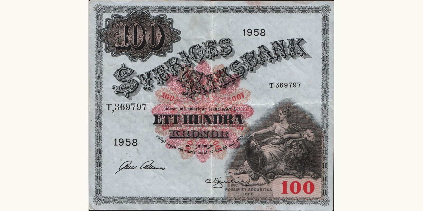 100 kronor Sweden 1958 — Front side