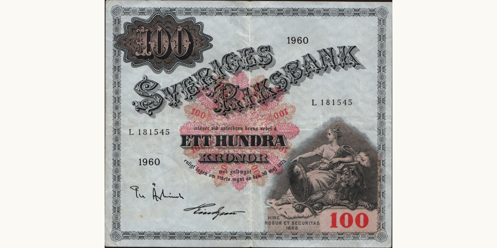 100 kronor Швеция 1960 — Лицевая сторона
