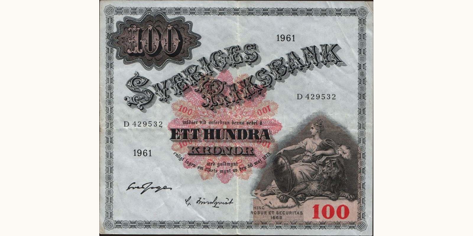 100 kronor Швеция 1961 — Лицевая сторона