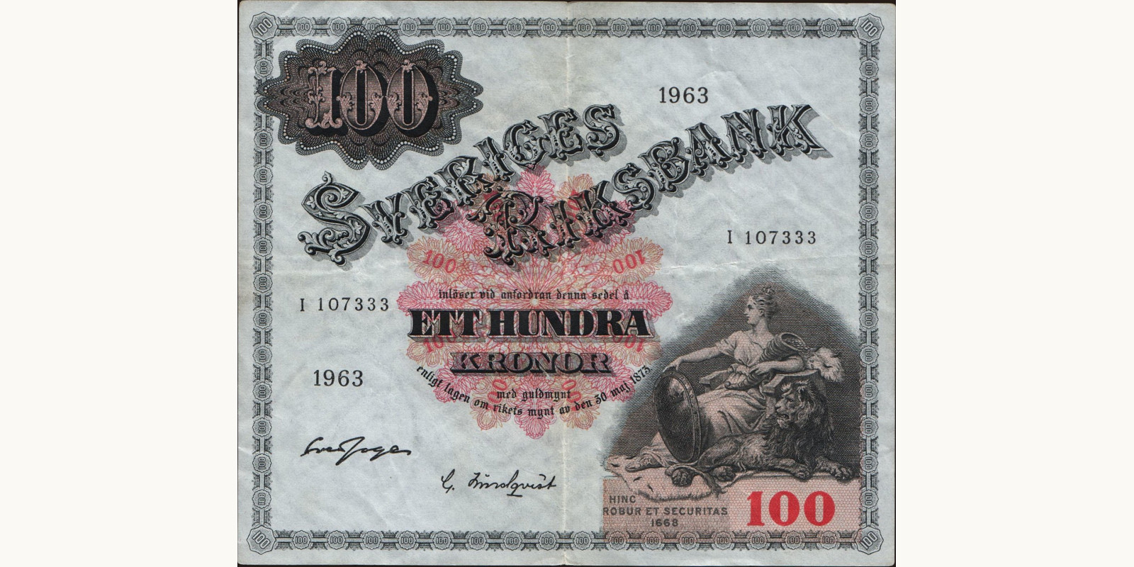 100 kronor Sweden 1963 — Front side