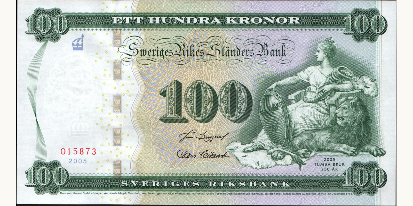 100 kronor Sweden 2005 — Front side