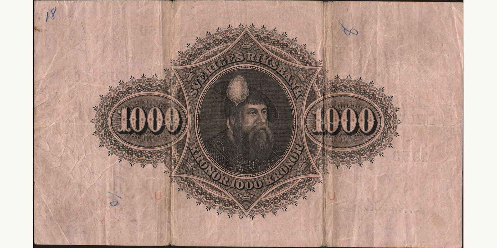 1000 kronor Sweden 1950 — Back side