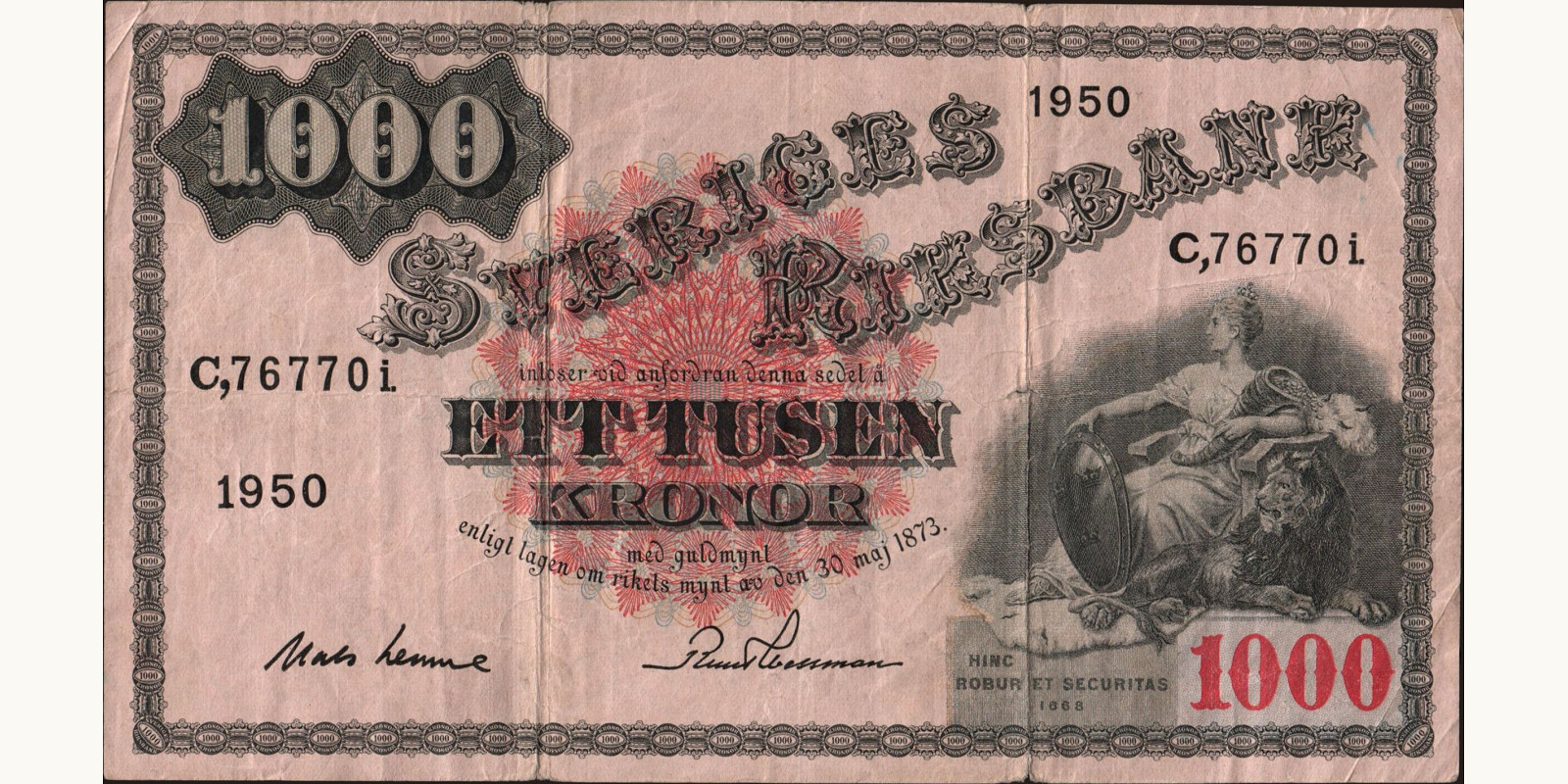 1000 kronor Sweden 1950 — Front side