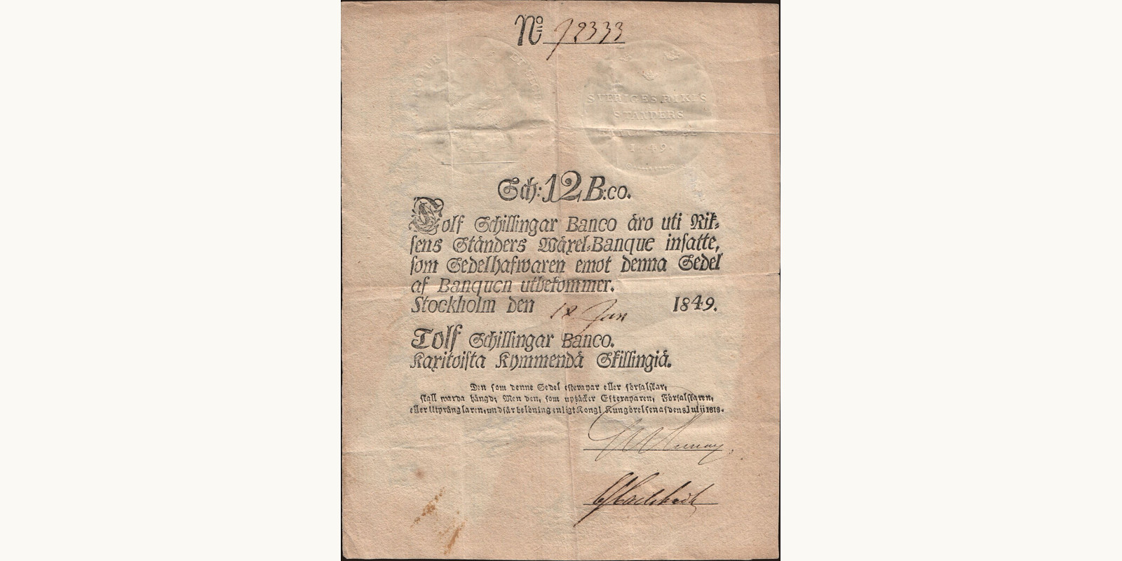 12 schillingar 1849