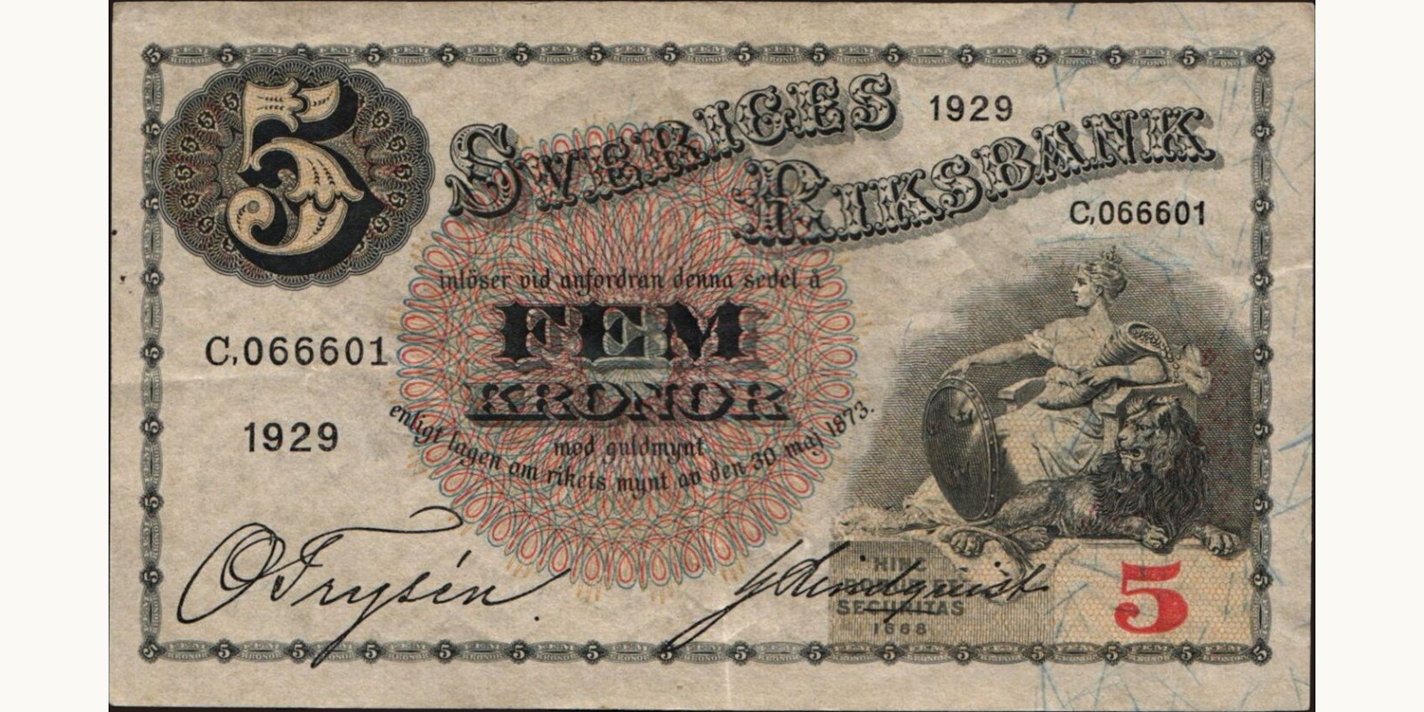 5 kronor Sweden 1929 — Front side