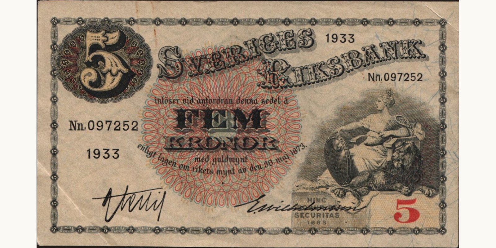 5 kronor Sweden 1933 — Front side