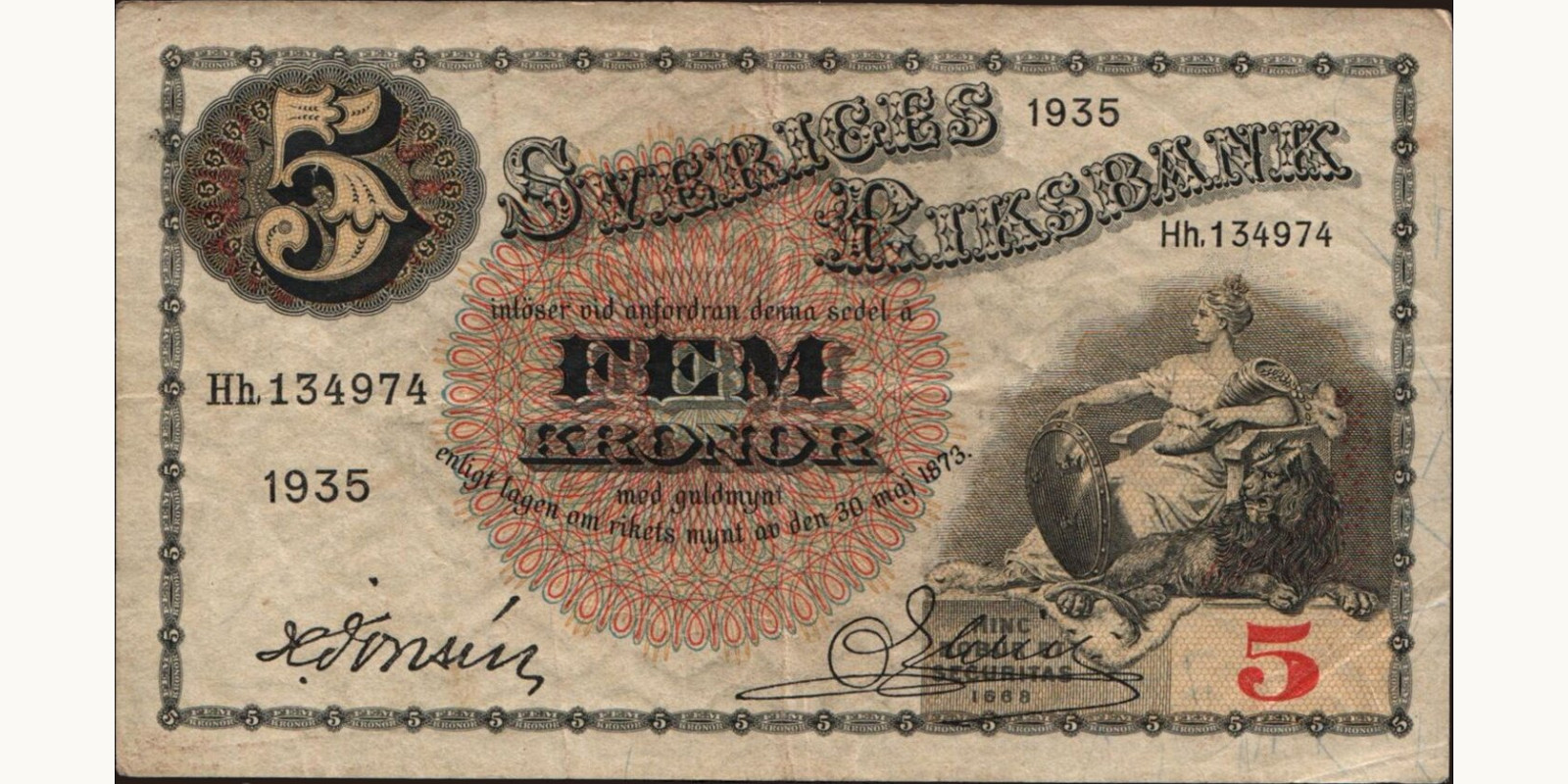 5 kronor Швеция 1935 — Лицевая сторона