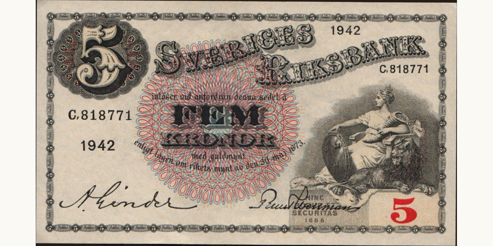 5 kronor Sweden 1942 — Front side