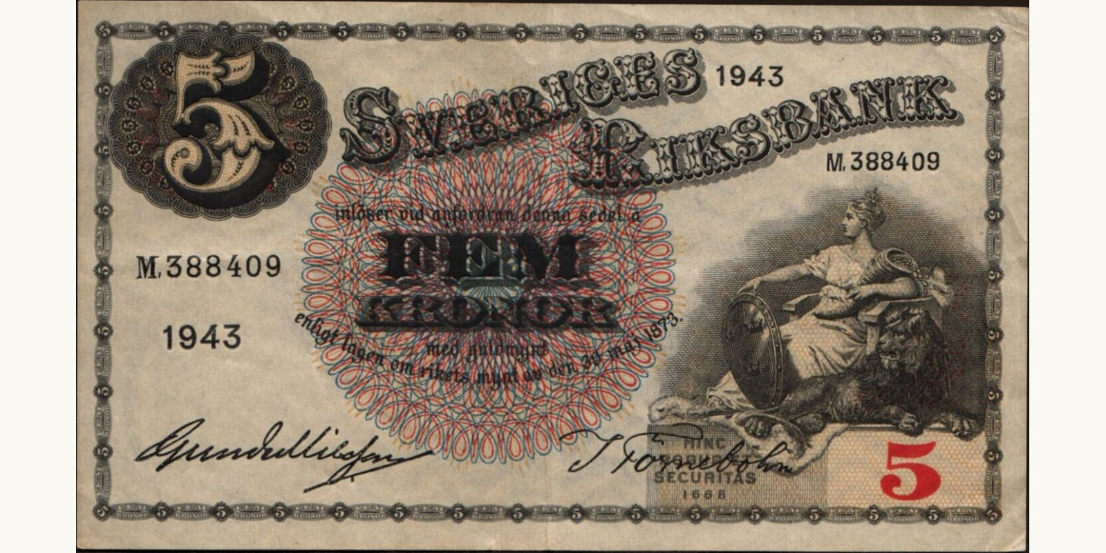 5 kronor Sweden 1943 — Front side
