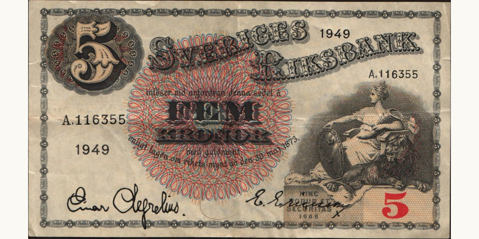 5 kronor Sweden 1949 — Front side