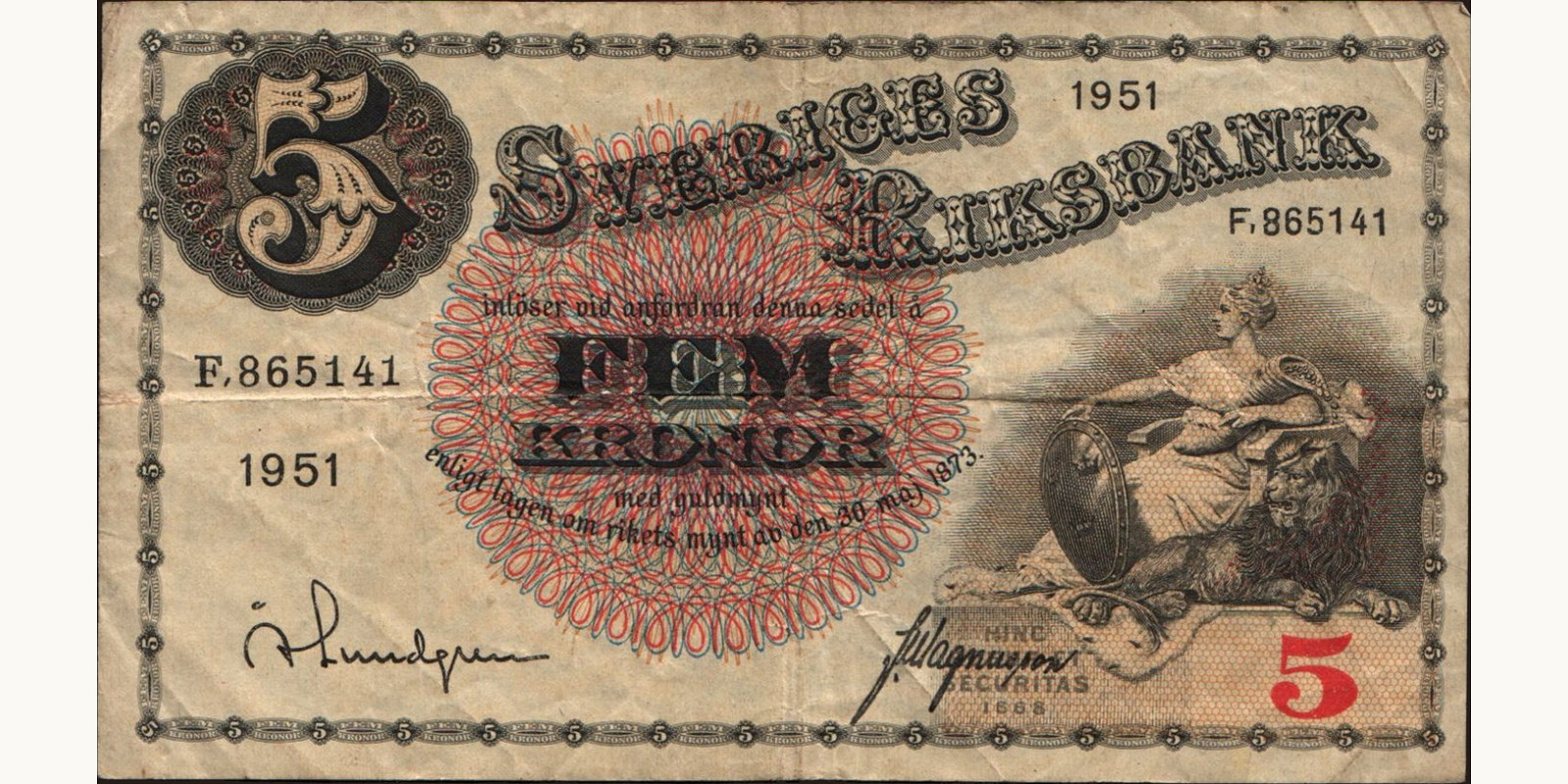 5 kronor Швеция 1951 — Лицевая сторона