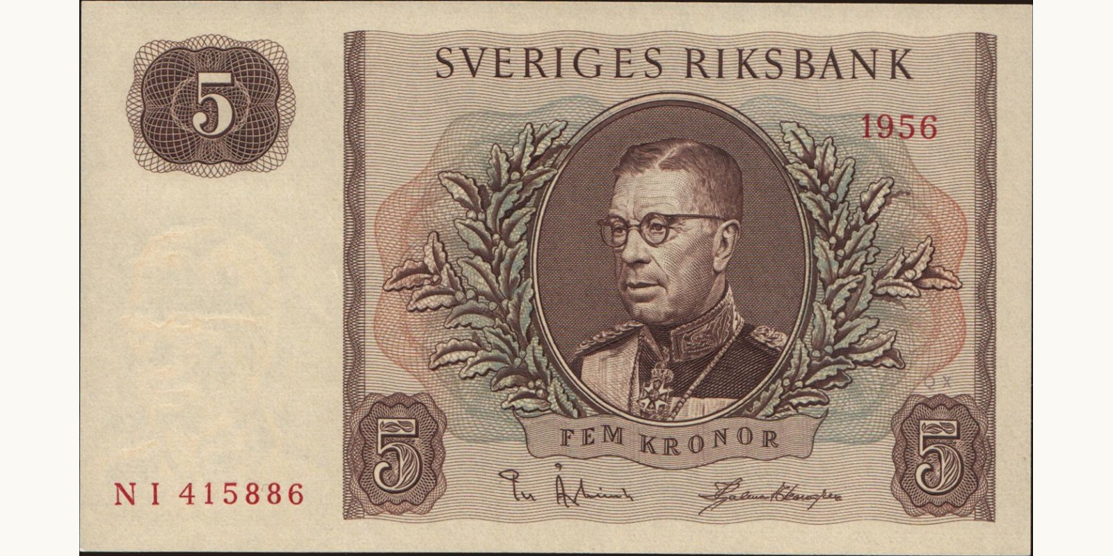 5 kronor Швеция 1956 — Лицевая сторона