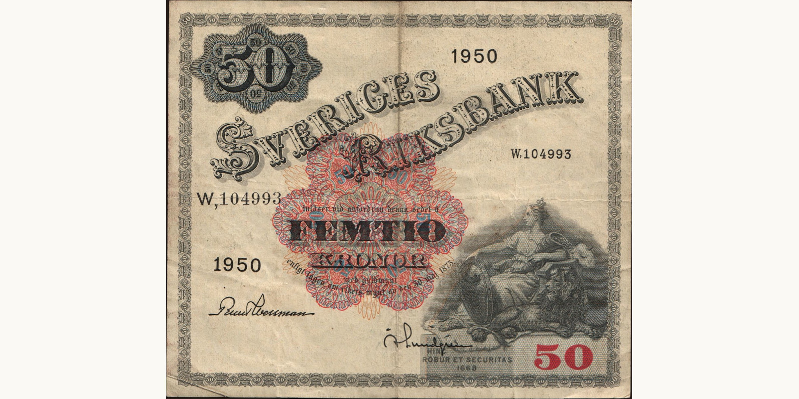 50 kronor Швеция 1950 — Лицевая сторона