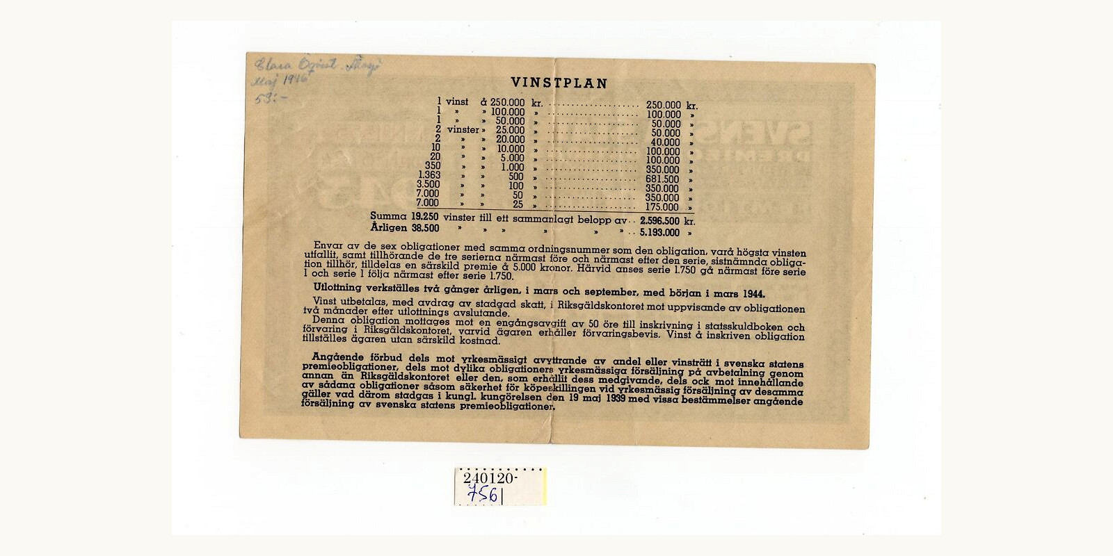 50 kroon Sweden 1943 — Back side