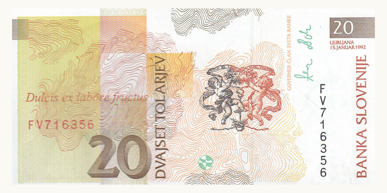 20 tolarjev Словения 1992 — Оборотная сторона