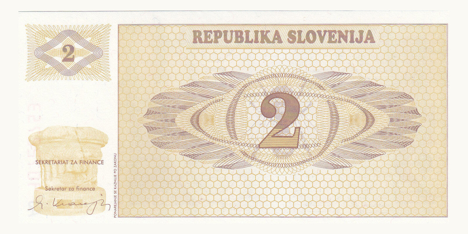 2 tolarjev Словения 1990 — Оборотная сторона