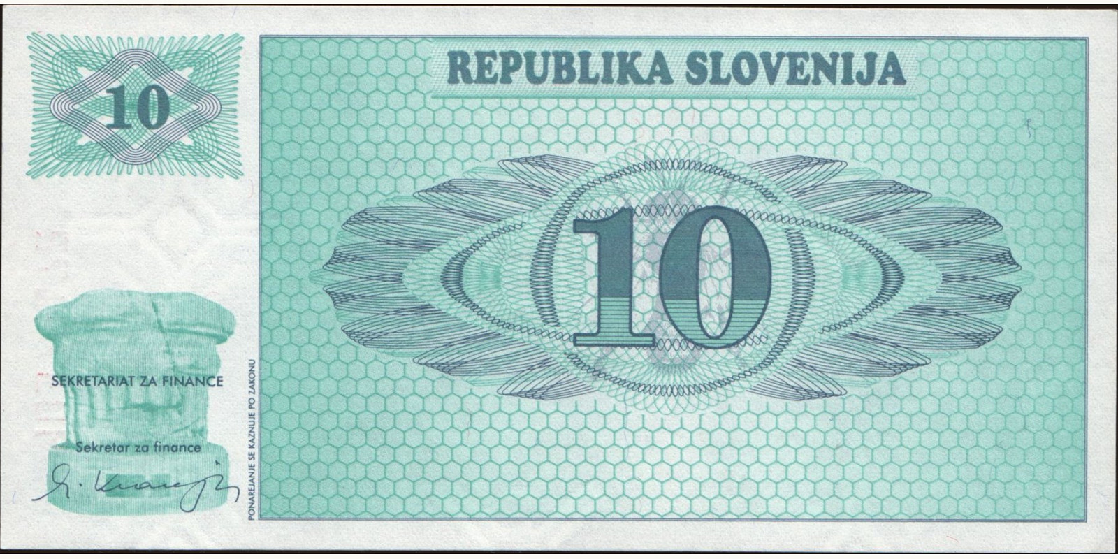 10 tolarjev Slovenia 1990 — Front side