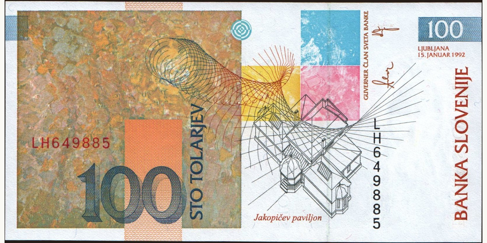 100 tolarjev Slovenia 1992 — Back side