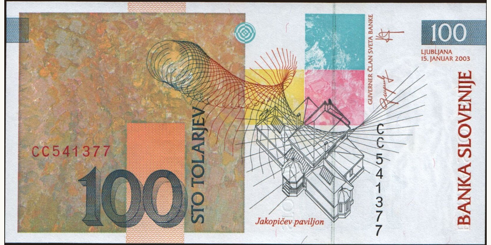 100 tolarjev Словения 2004 — Оборотная сторона