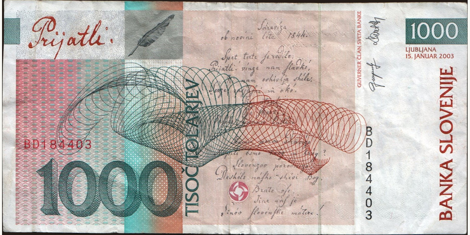 1000 tolarjev Slovenia 2003 — Back side