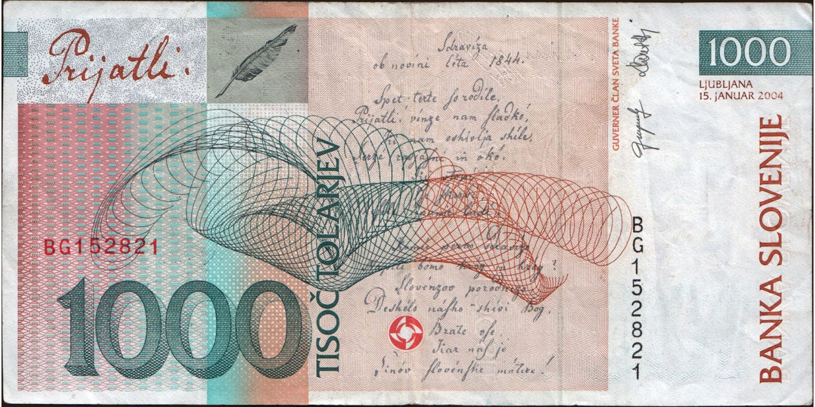1000 tolarjev Slovenia 2004 — Back side