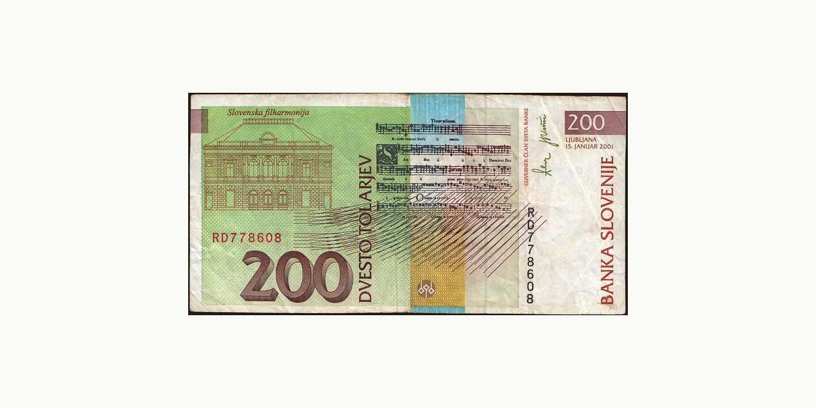 200 tolarjev Slovenia 2001 — Back side