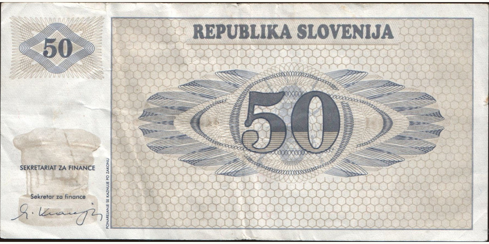 50 tolarjev Slovenia 1990 — Front side