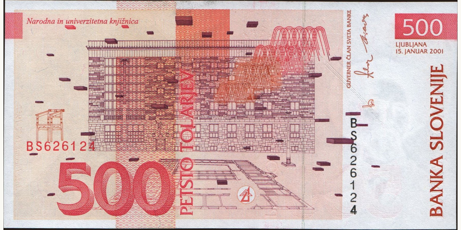 500 tolarjev Slovenia 2001 — Back side