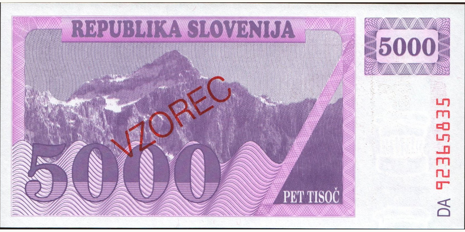 5000 tolarjev Slovenia 1992 — Back side