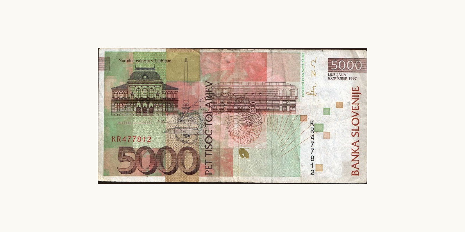 5000 tolarjev Slovenia 1997 — Back side