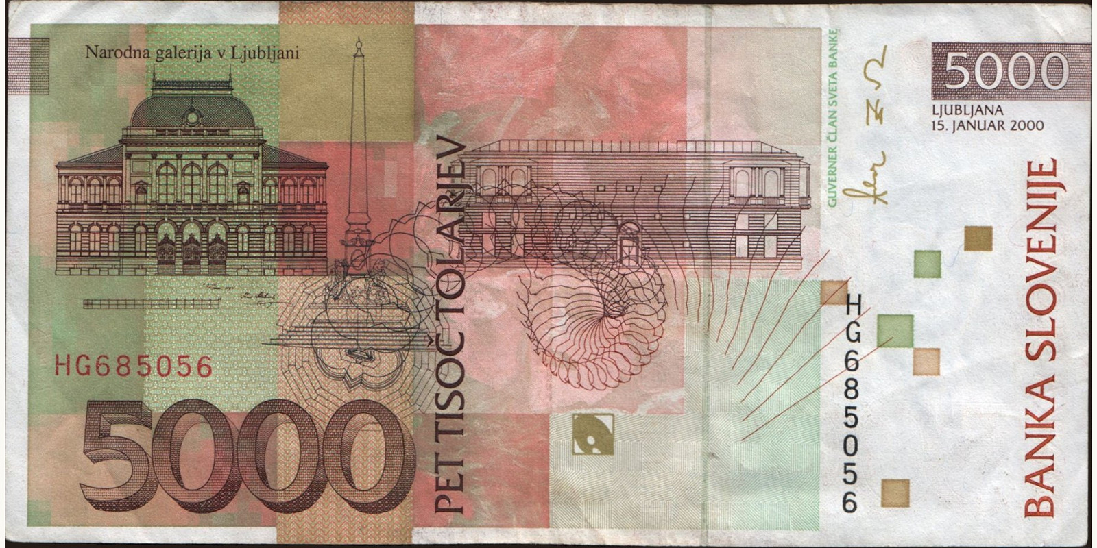 5000 tolarjev Slovenia 2000 — Back side
