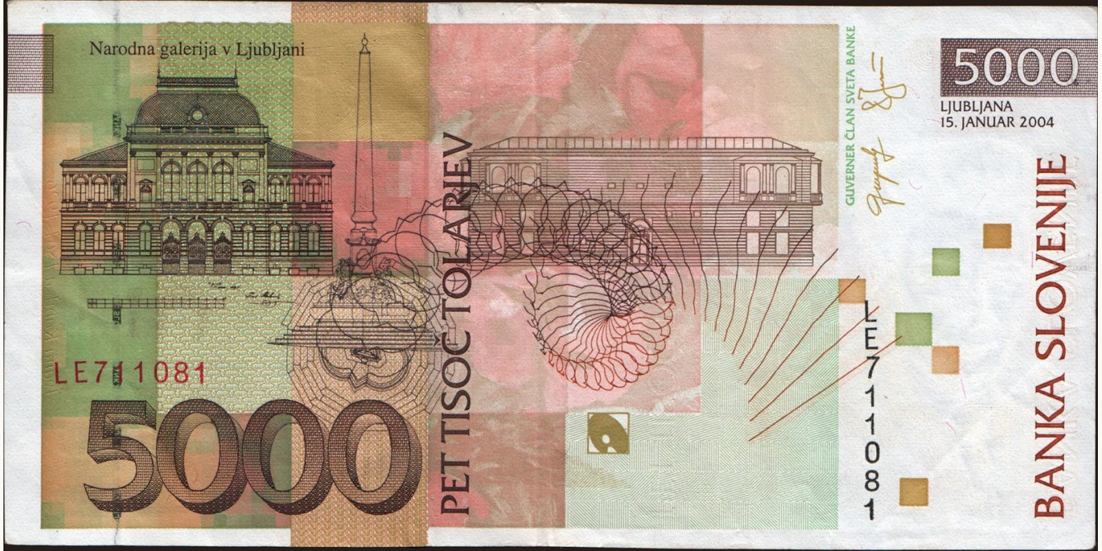 5000 tolarjev Slovenia 2004 — Back side