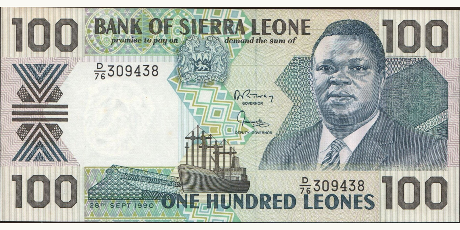 100 leones Сьерра-Леоне 1990 — Лицевая сторона