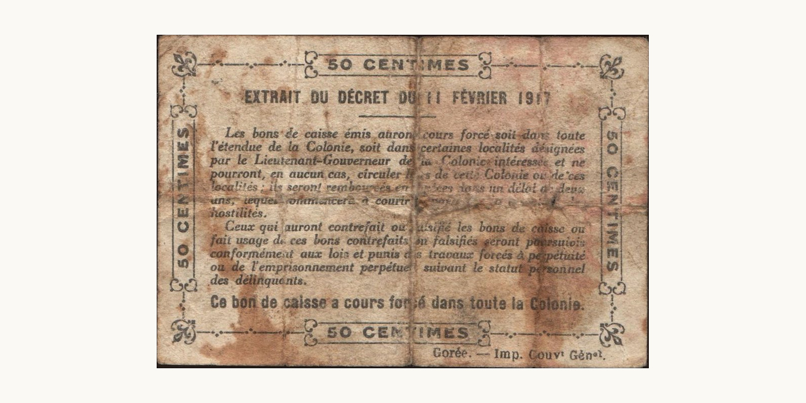 0.50 franc Сенегал 1917 — Оборотная сторона