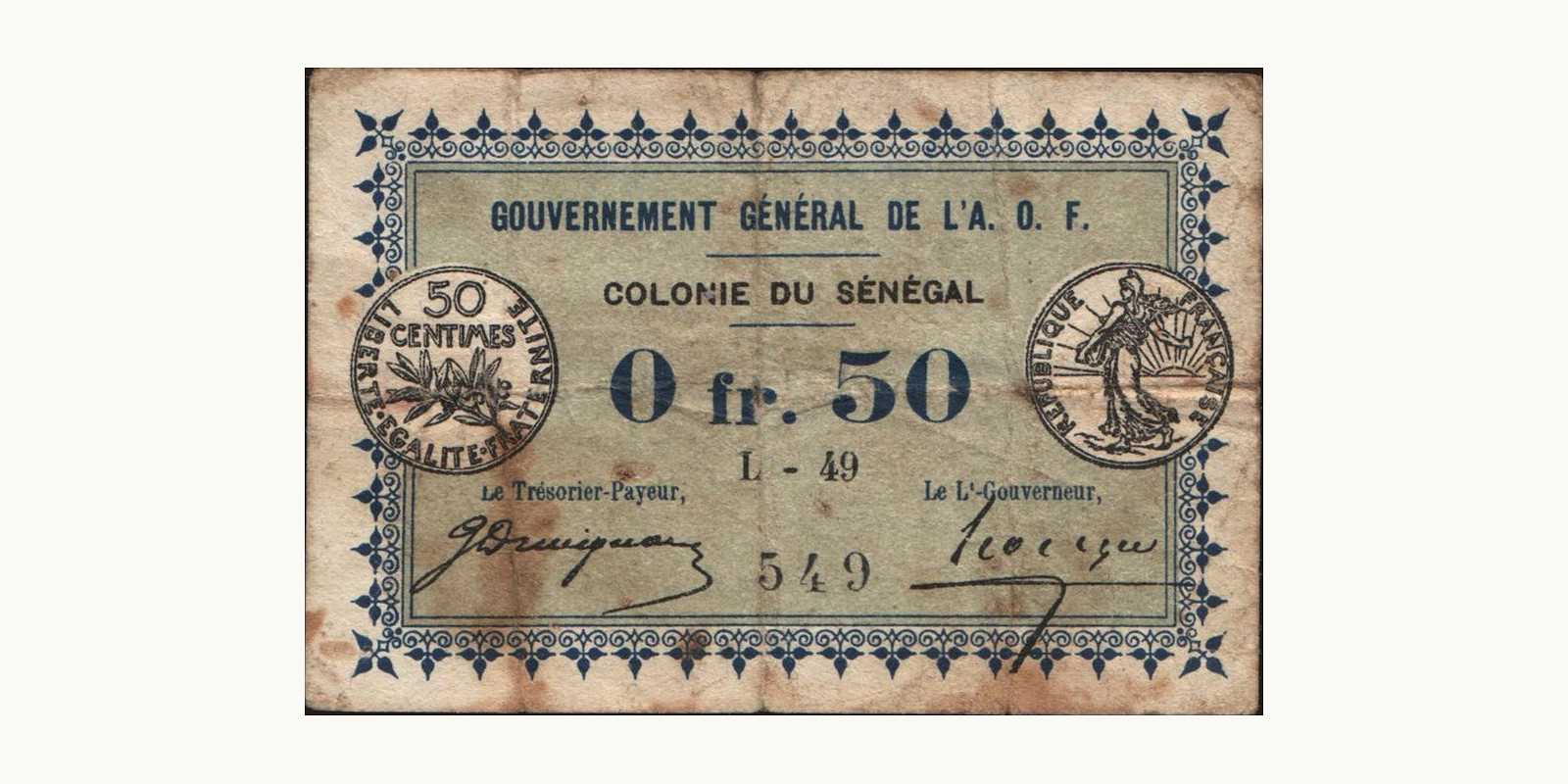 0.50 franc Сенегал 1917 — Лицевая сторона