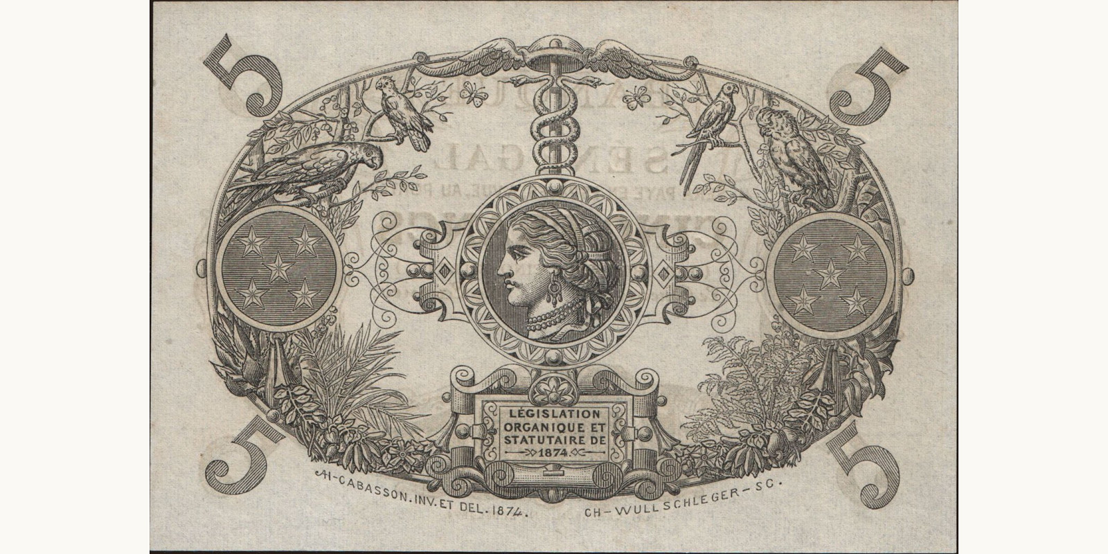 5 franc Сенегал 1874 — Оборотная сторона