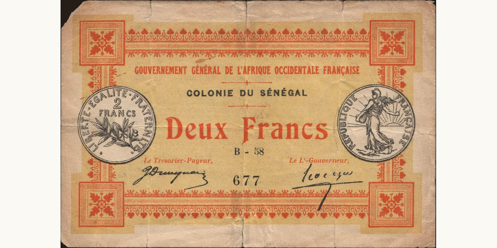 2 franc Сенегал 1917 — Лицевая сторона