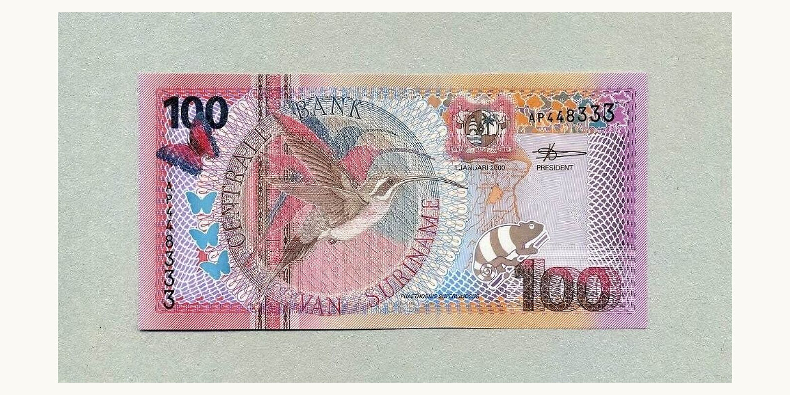 100 gulden Суринам 2000 — Оборотная сторона