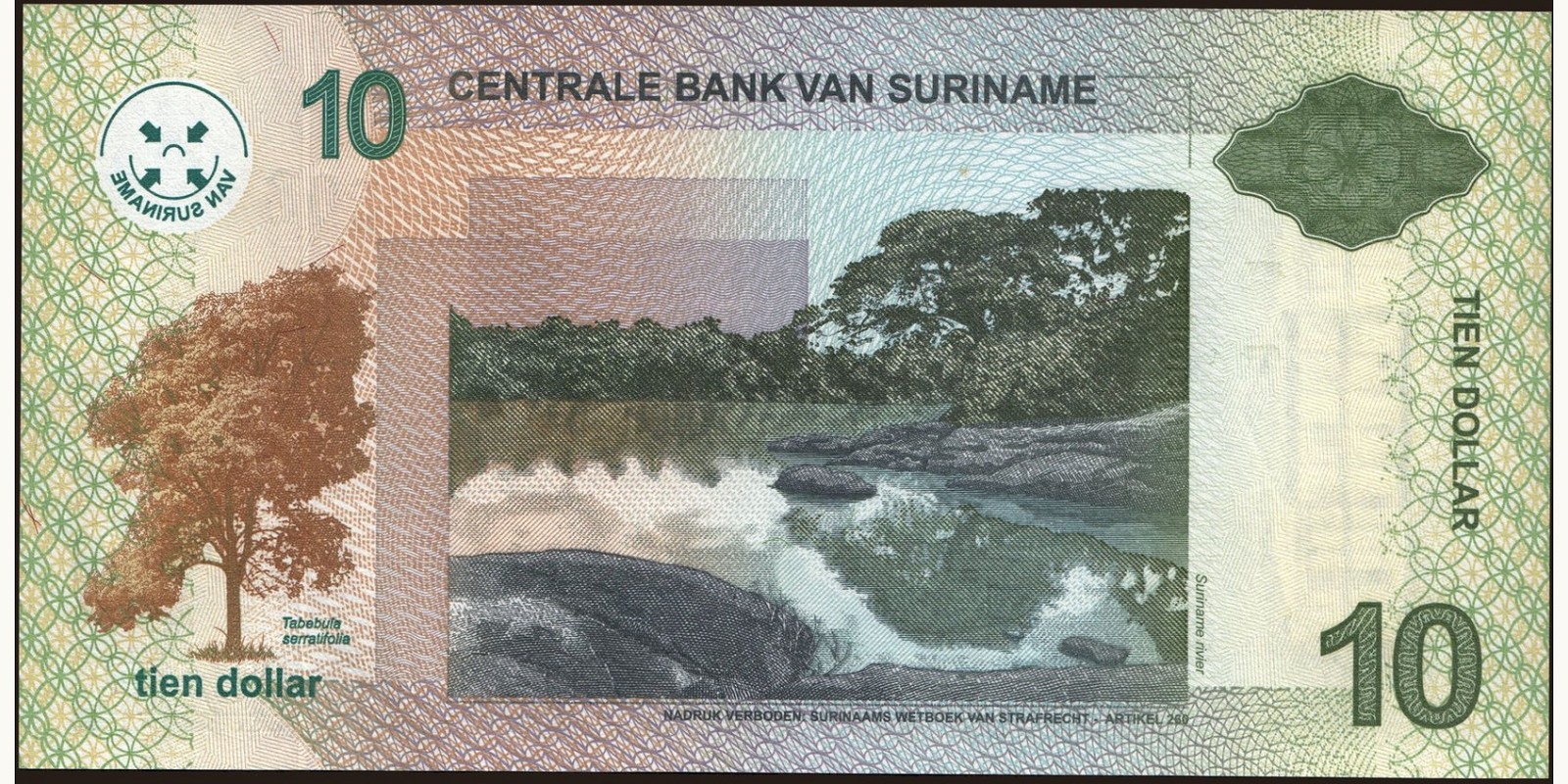 10 dollars Suriname 2004 — Back side