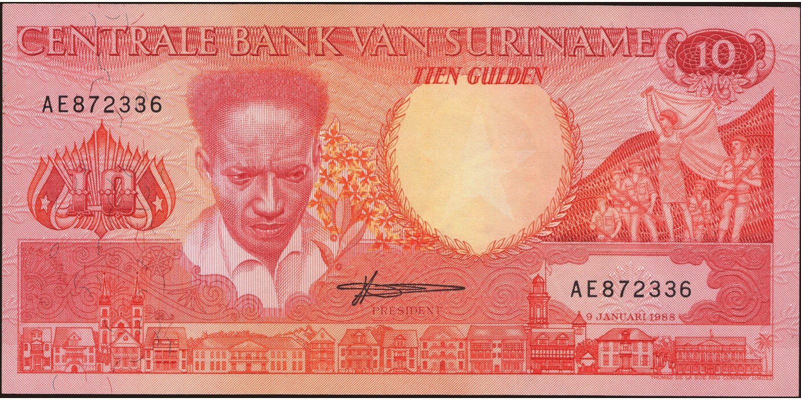 10 gulden Suriname 1988 — Front side