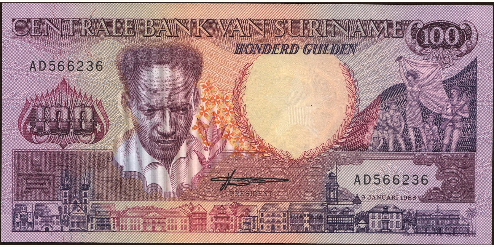 100 gulden Суринам 1988 — Лицевая сторона